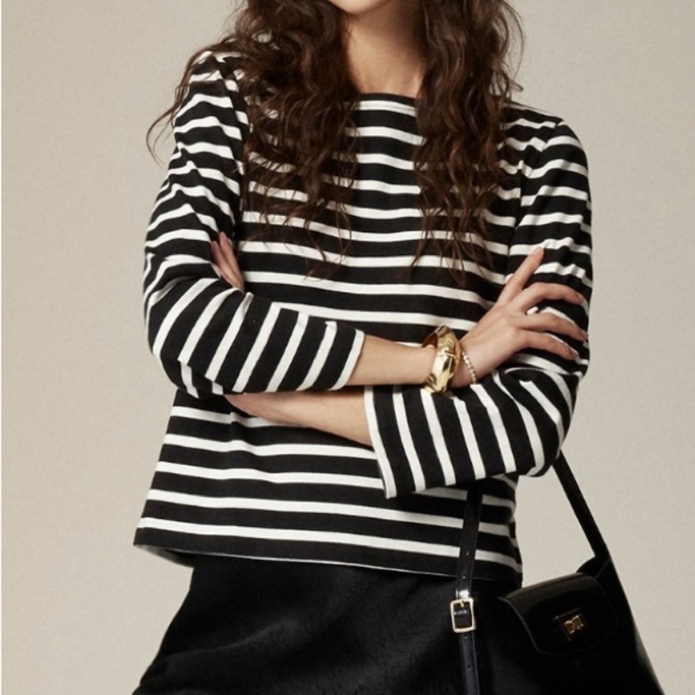 J. Crew Long Sleeve Top in Black and White Stripes